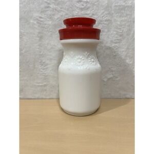 Vintage Anchor Hocking Milk Glass Daisy Canister Jar w/ Red Plastic Lid